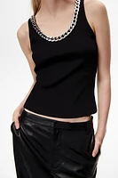 Ribbed Chain-Detail Sleeveless Top