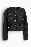 Beaded Rib-Knit Cardigan