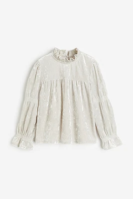 Ruffle-collar Velour Blouse