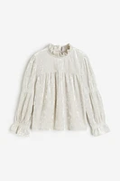 Ruffle-collar Velour Blouse