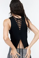 Lacing-detail Rib-knit Tank Top