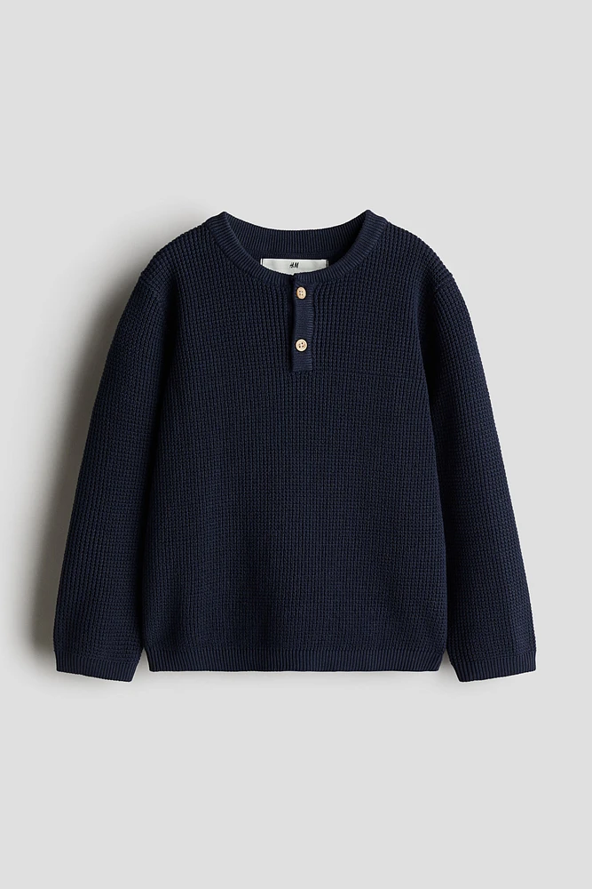 Waffle-knit Henley Sweater