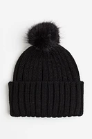 Rib-Knit Pompom Beanie