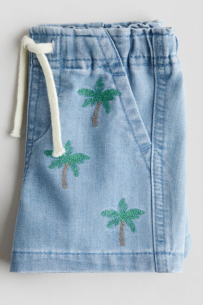 Embroidered-Detail Denim Shorts