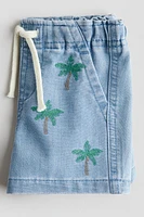 Embroidered-Detail Denim Shorts