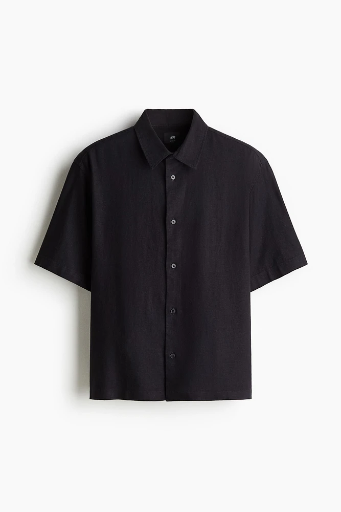 Chemise à manches courtes ample en lin mélangé