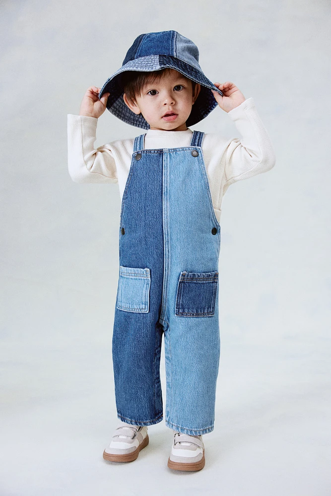 Patched Denim Overalls