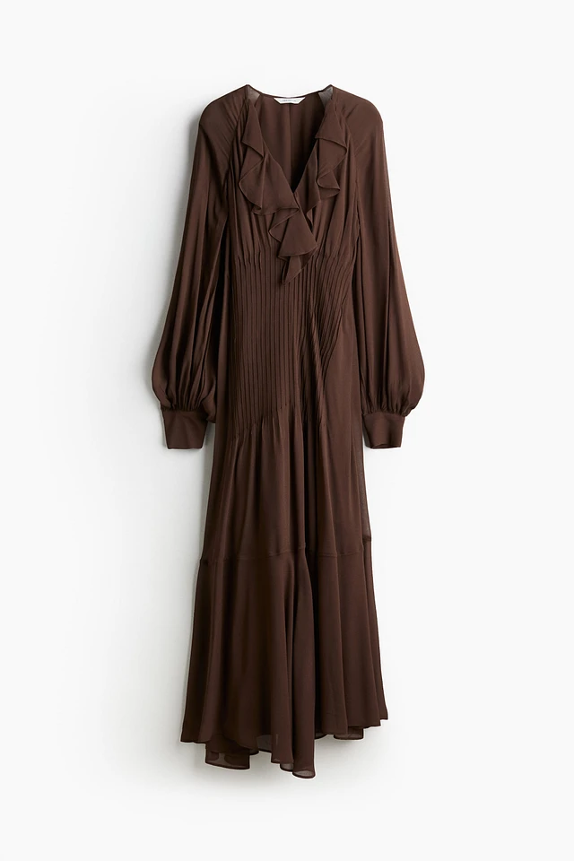 chinese dress ladies H&M Divided Black Floral Ruffle Long Sleeve Tiered Midi Blouson A-Line  Dress 2