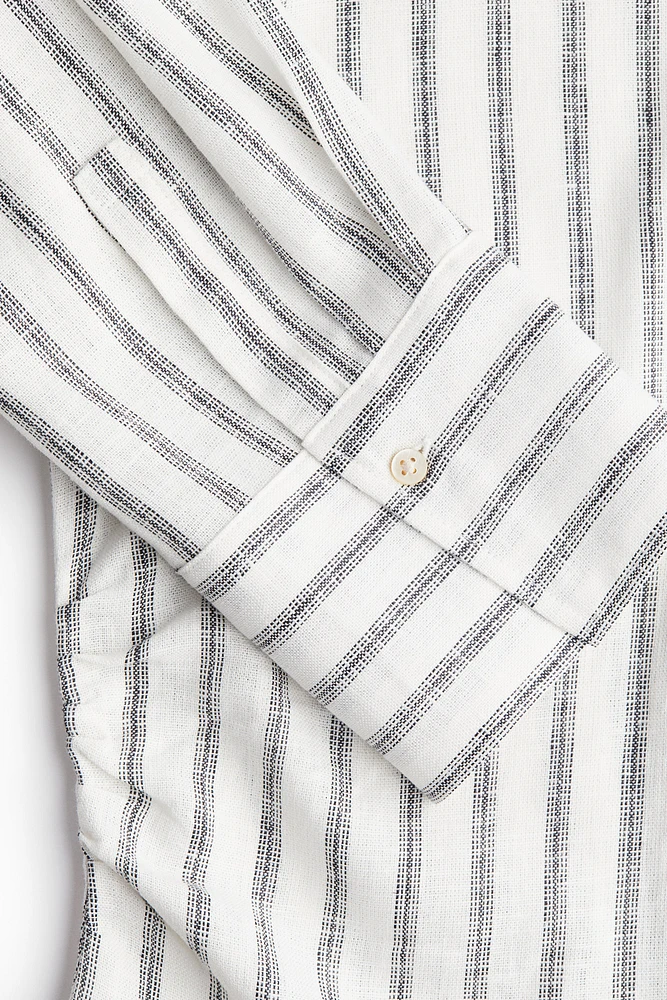 Gathered linen-blend shirt