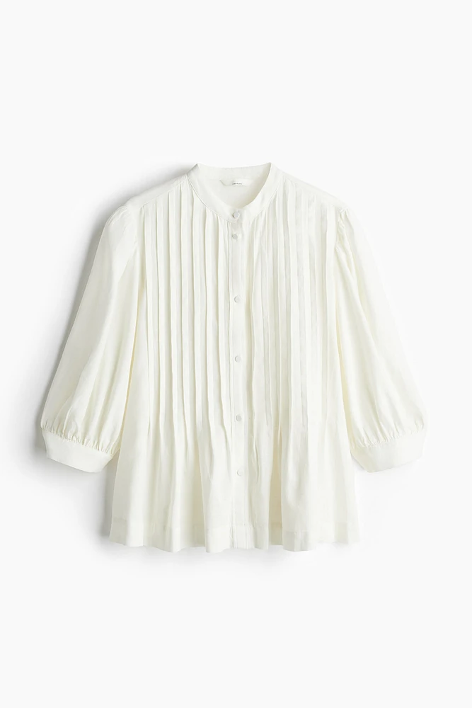 Linen-Blend Blouse with Pintucks