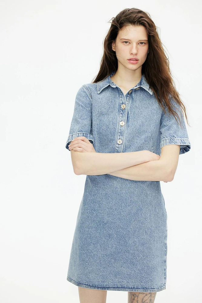 Denim Dress with Collar