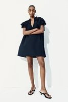 Flutter-Sleeve Dress with Eyelet Embroidery