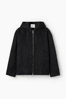 Fuzzy Wool-Blend Hooded Jacket