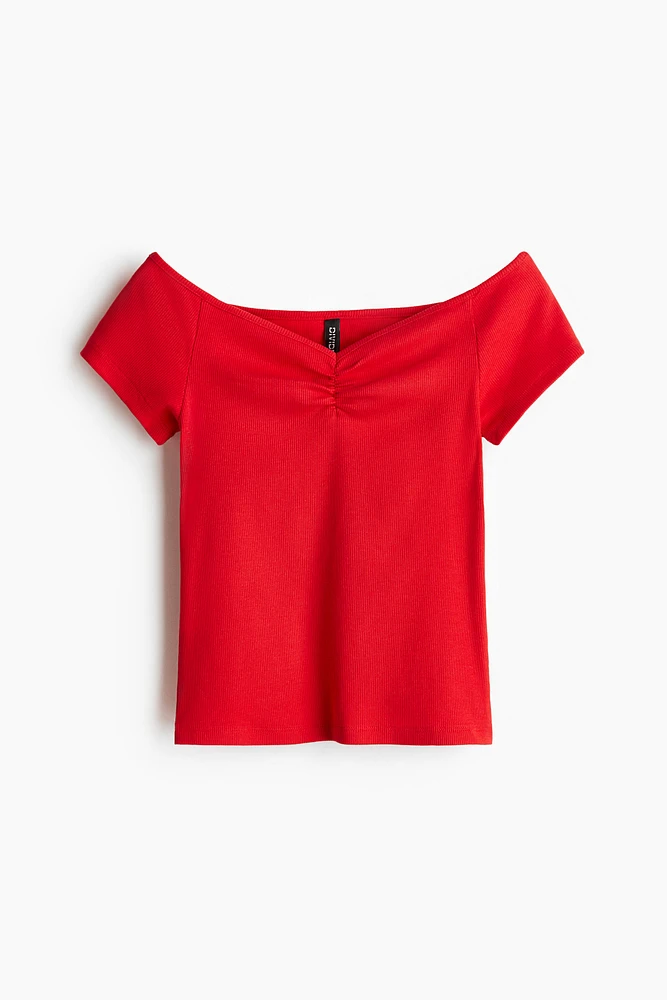 Ribbed Boat-Neck Top