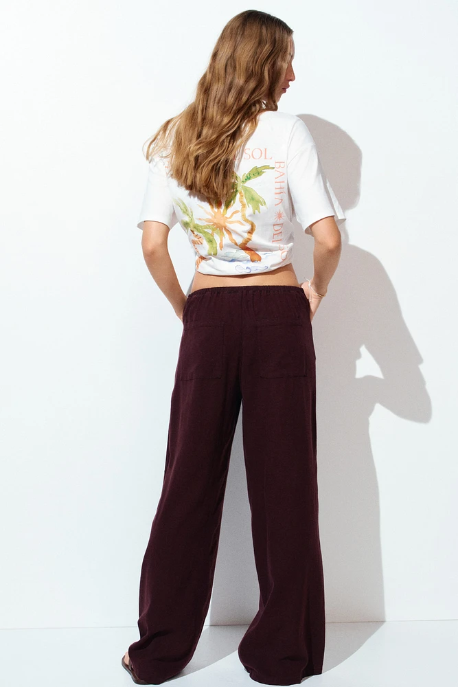 Linen-Blend Drawstring Pants