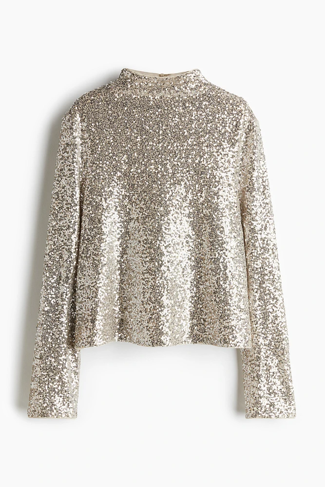 Sequined Mock Turtleneck Top