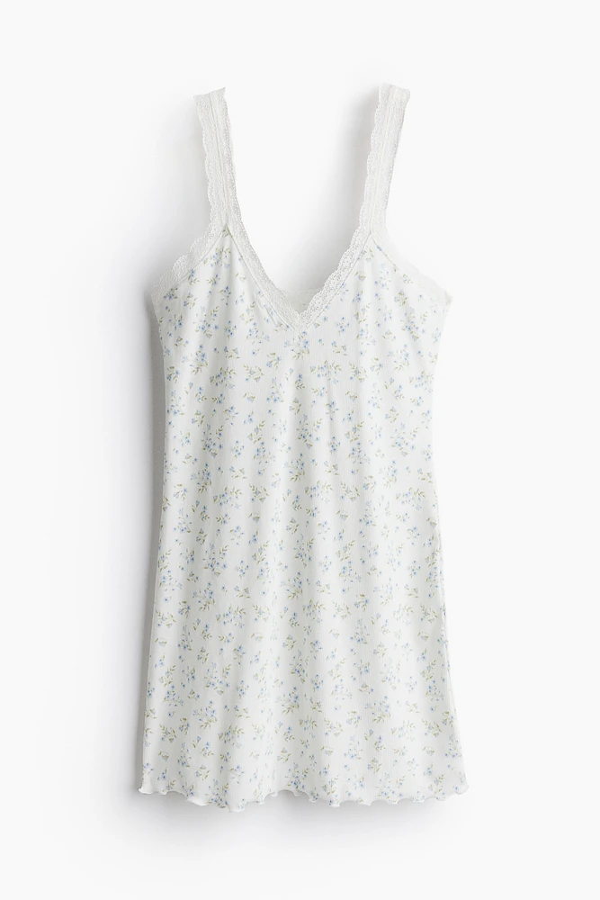 Lace-trimmed Ribbed Nightgown