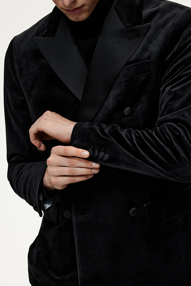 Regular Fit Double-Breasted Velvet Tuxedo Jacket