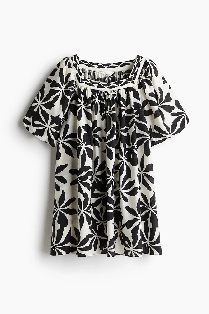 Balloon-Sleeved Tunic Dress