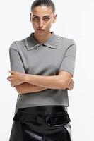 Embellished-Collar Knit Top