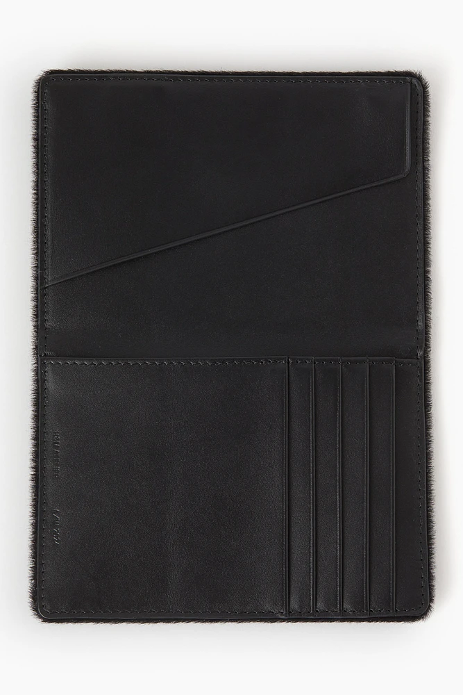 Fuzzy-Detail Leather Passport Cover