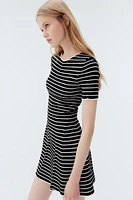 Rib-Knit Dress with Flared Skirt