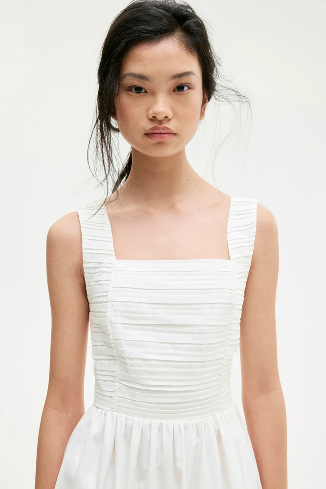 Pintuck-Detail Dress with Flared Skirt