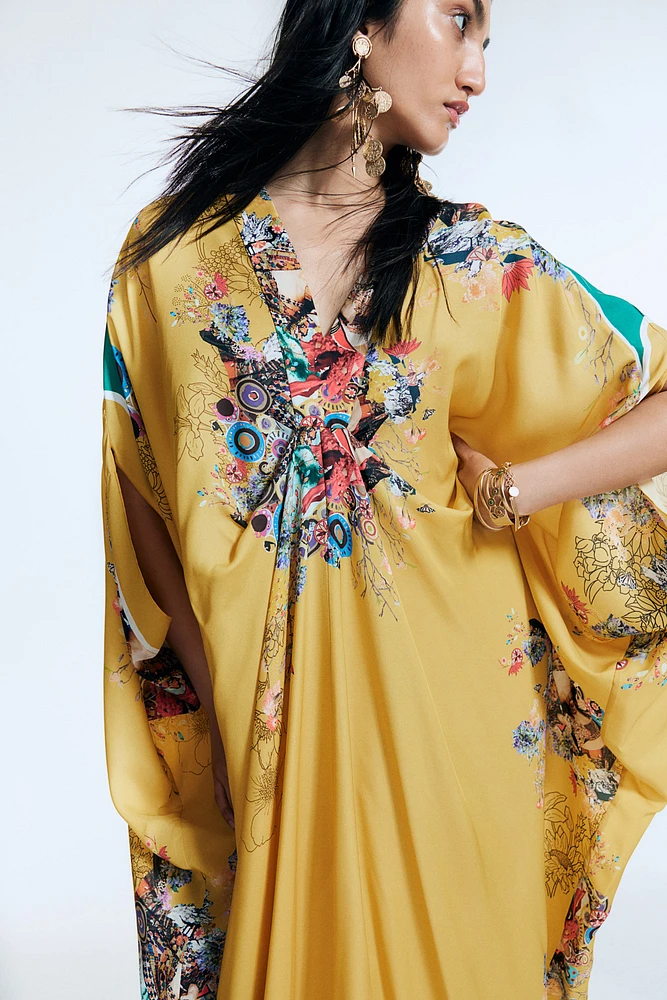 Silk-Blend Floral-Motif Kaftan Dress