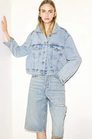 High-Waist Knee-Length Denim Shorts
