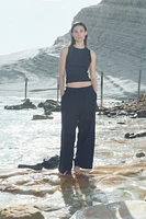 Linen-Blend Crop Pants