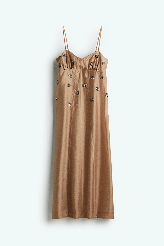 h&m brown slip dress H&M Lace-trimmed Strappy Dress in Light Pink at Nordstrom, Size Medium