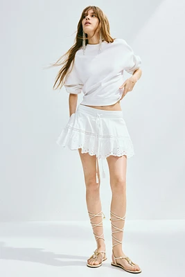 Drawstring Shorts with Eyelet Embroidery