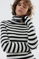 Rib-Knit Wool Turtleneck Sweater