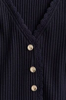 Ribbed Button-front Top