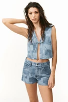 Patchwork-Look Denim Shorts