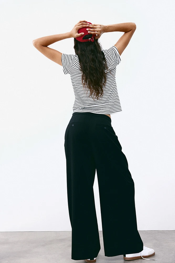 Wide-Leg Twill Pants