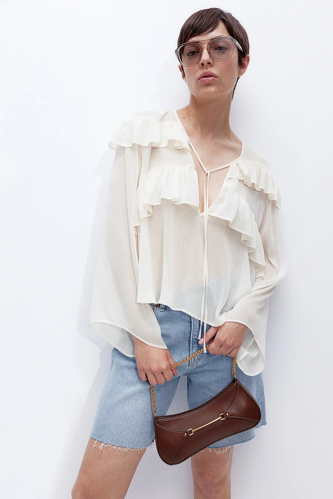 Crinkled Ruffle-trimmed Blouse