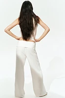Foldover-Waist Linen-Blend Pants