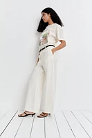 Wide-Leg Linen-Blend Pants