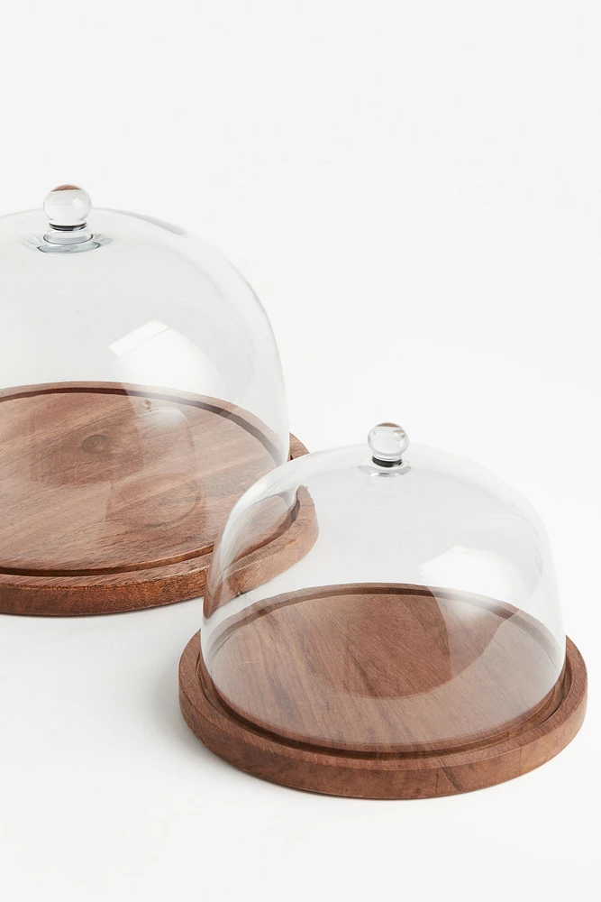 Glass Dome with Wooden Tray