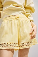 High-Waist Lace-Inset Drawstring Shorts
