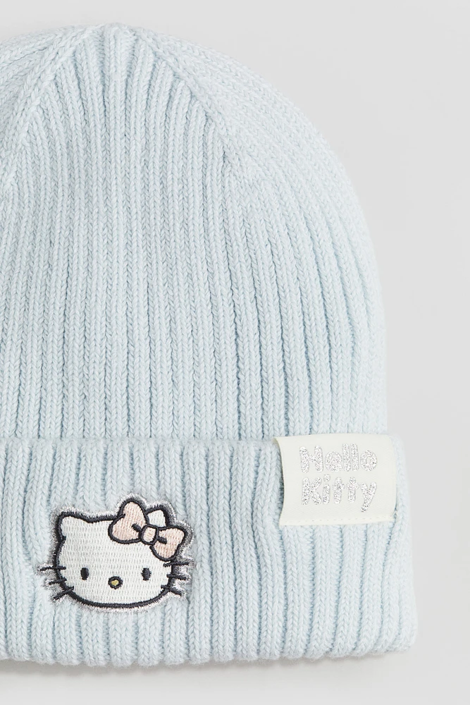 Rib-Knit Beanie with Motif