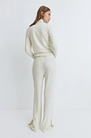 Ribbed Slit-Hem Pants