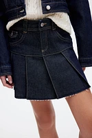 Pleated Denim Skirt