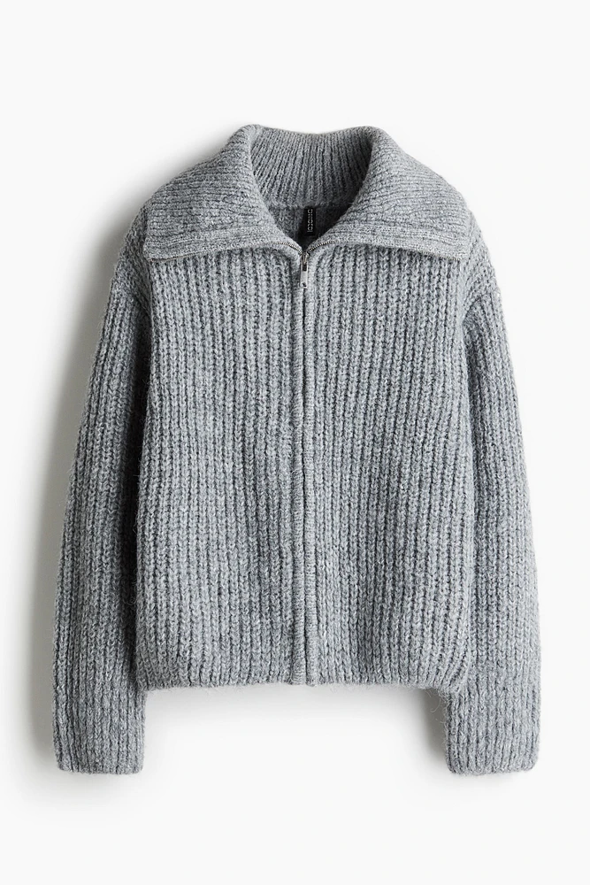 Rib-Knit Cardigan with Zipper