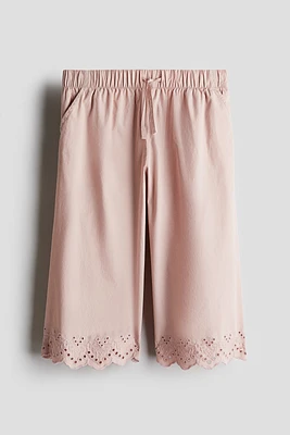 Cropped Pants with Eyelet Embroidery