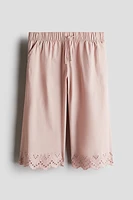 Cropped Pants with Eyelet Embroidery