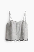 Embroidered Top with Tie Shoulder Straps