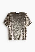 Sequined T-shirt with Shoulder Pads