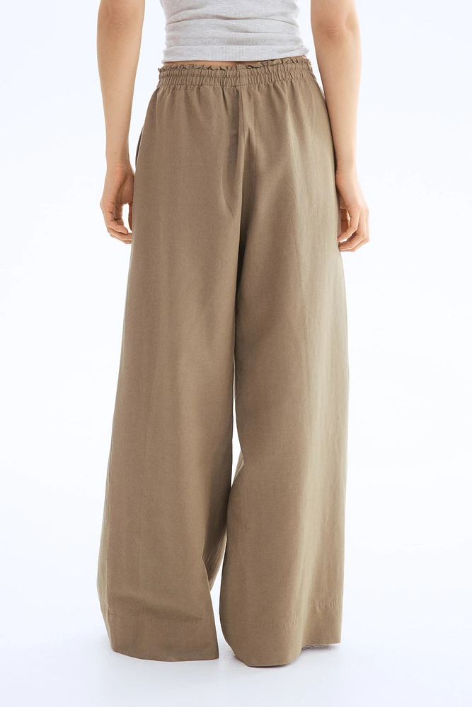 Wide-Leg Linen-Blend Pants